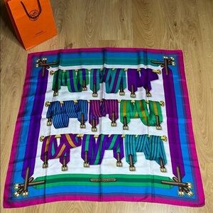 Hermes Vintage J. Metz 90cm 33” J. Les Sangles 100% Silk Scarf w/Bag